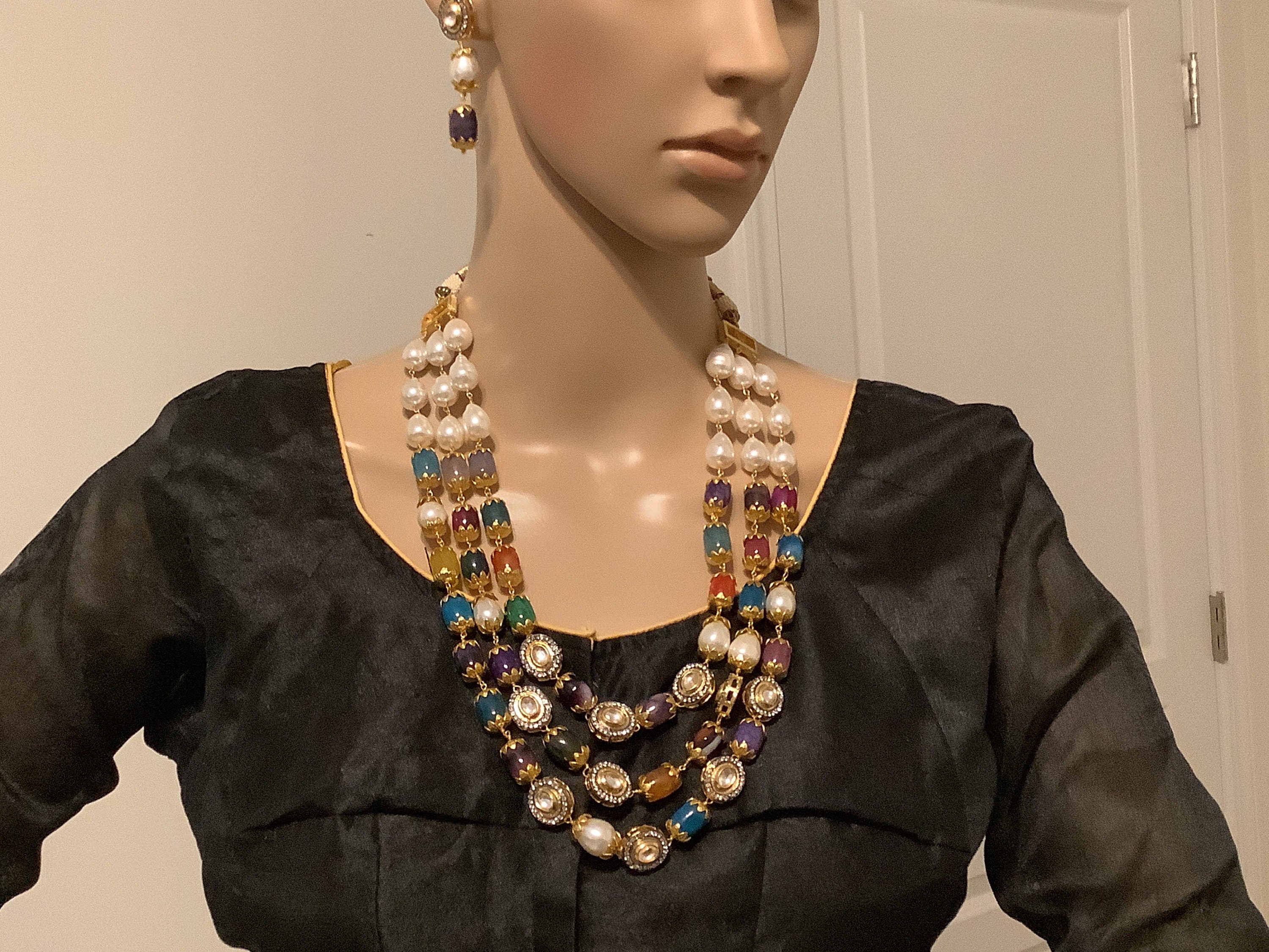 Buy 4-strand Pearl Necklace, Side With Coral, Turquoise, Pearls and  Swarovski, Multi-strand Necklace, Long Necklace, Italian Necklace Online in  India - Etsy
