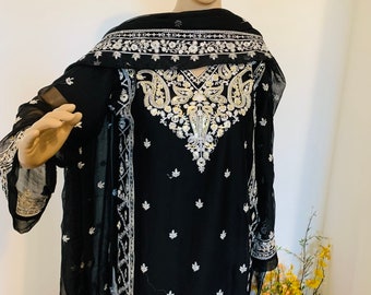 Black Chiffon Kurta with Sequins  Mirror Work: Embroidered Dupatta size 36”38”no226