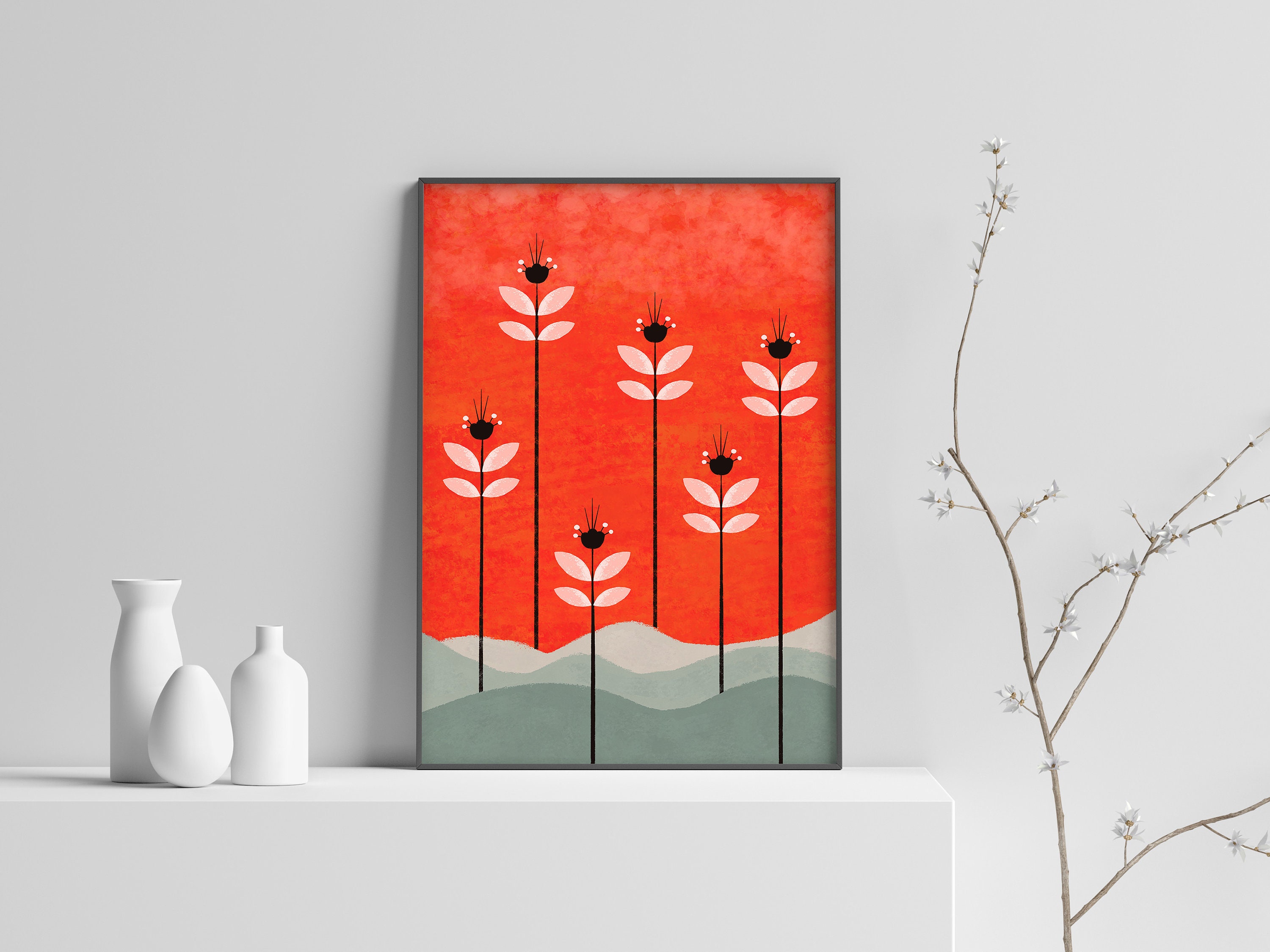 Floral Wall Art Floral Print Red Floral Print Red Flowers Etsy