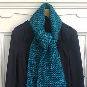 Chunky Pure Wool Hand Knitted Scarf - Teal Green