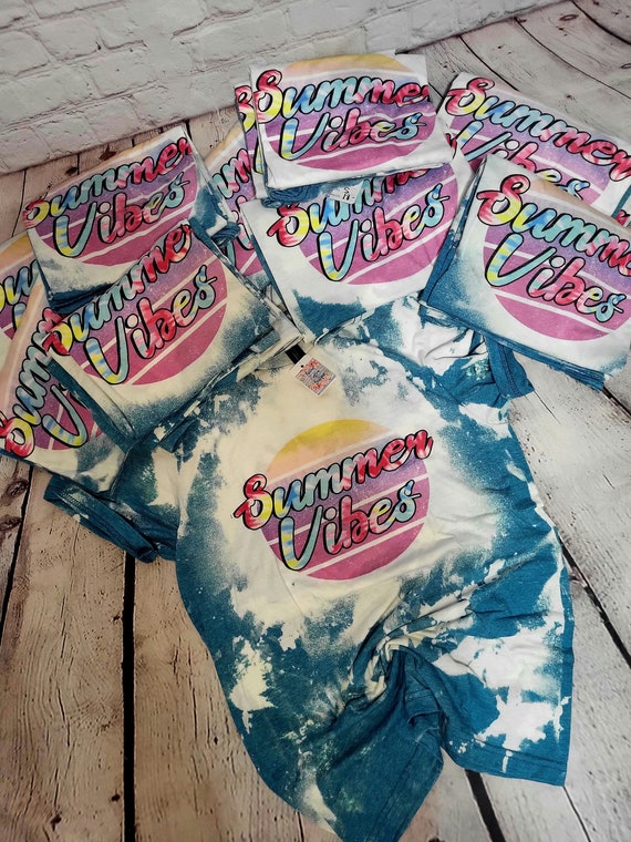 Summer vibes tee. Summer  bleached Tee. Distressed Tee. Women's bleached tee. Reverse tie Dye. Popular bleached shirt. Acid wash shirt.