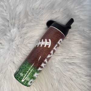 Personalized football spill proof tumbler. Sport water bottle. Custom made tumbler with handle. Kid's custom tumbler.