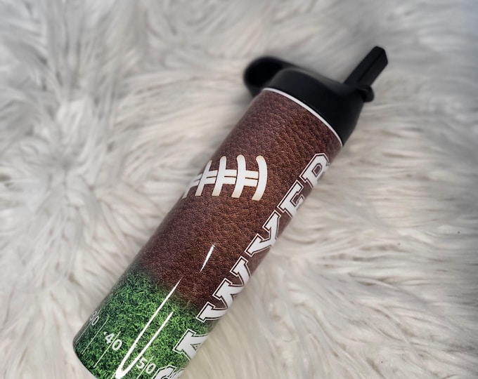 Personalized football spill proof tumbler. Sport water bottle. Custom made tumbler with handle. Kid's custom tumbler.