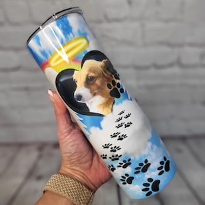 Memorial pet Tumbler. Custom pet picture cup. Custom made memorial tumbler. Stainless Steel Tumbler. Skinny Tumbler.