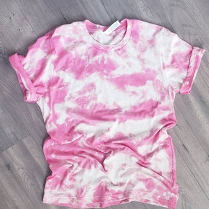 Bleached T-shirt. Pink bleached Tee. Distressed Tee. Women&#39;s bleached tee. Reverse tie Dye. Popular bleached shirt. Acid wash shirt.