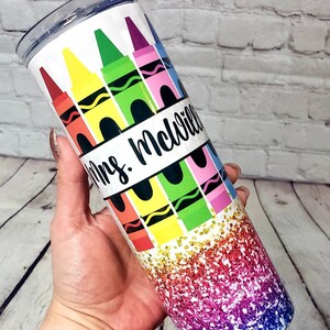 Personalized Teacher Tumbler. Crayon Teacher Tumbler. Teacher Name cup. Personalized Teacher Tumbler.