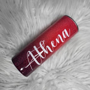 Personalized red glitter ombre Tumbler. Custom Stainless Steel Tumbler. Skinny Tumbler. Tumbler with name.