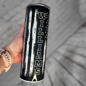 Personalized corrections Officer Tumbler. Thin grey Line Custom made Cup. Stainless Steel Tumbler. Skinny Tumbler.