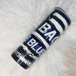 Back the blue Police Tumbler. Thin Blue Line grunge flag Custom made Cup. Police gift. Stainless Steel Tumbler. Skinny Tumbler.