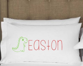 Boys personalized pillowcase. Dinosaur pillowcase. Dinosaur name pillow. Custom made pillowcase. Custom name pillowcase.