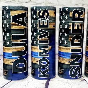 Personalized Police Tumbler. Thin Blue Line grunge Custom made Cup. Police gift. Stainless Steel Tumbler. Skinny Tumbler.