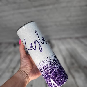 Personalized purple glitter ombre Tumbler. Custom Stainless-Steel Tumbler. Skinny Tumbler. Tumbler with name.