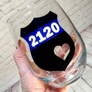 Personalized Police badge wine glass. Police wife wine glass. Police Mom wine glass. Police love wine glass.