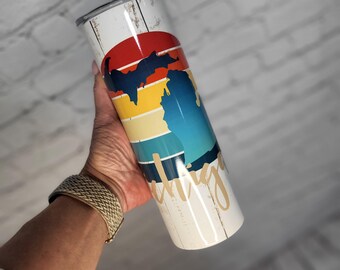 Michigan Tumbler. Stainless steel skinny tumbler.