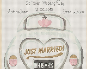 wedding day cross stitch chart  wedding day just married Mr and Mrs  Beetle