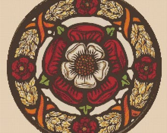 Mandala cross stitch chart Tudor Rose 452