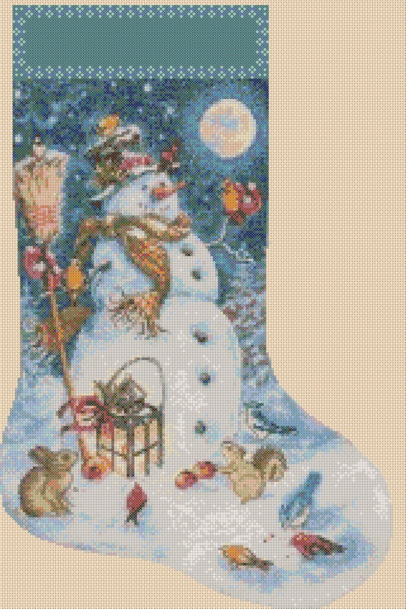 Cross Stitch Chart Christmas Stocking Christmas Snowman and Etsy