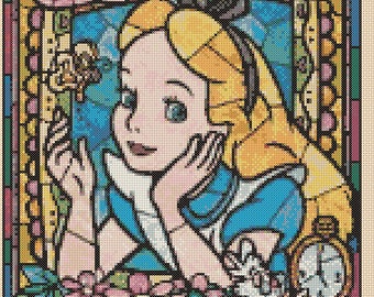 cross stitch chart Alice in Wonderland Stained Glass