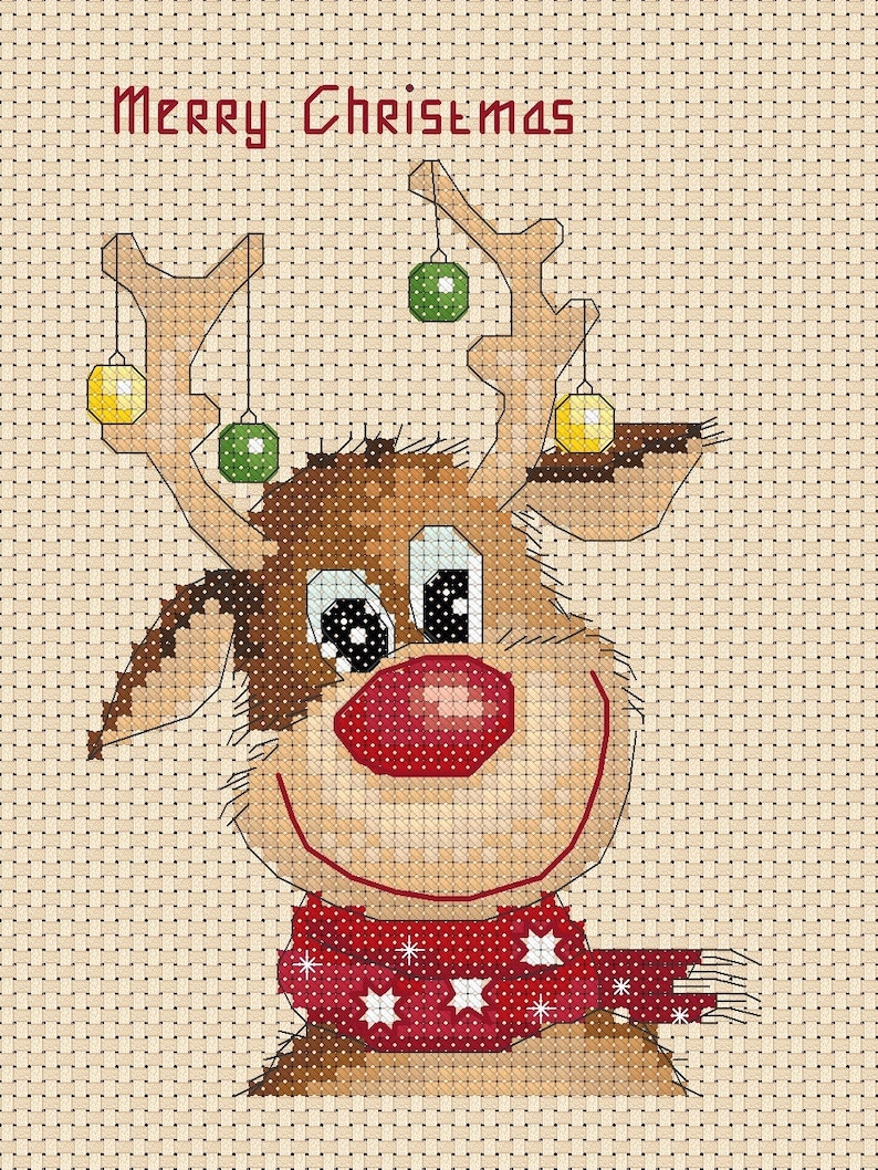 Cross Stitch Chart Christmas Reindeer Ideal Projects for Etsy
