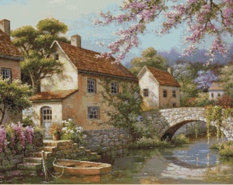Country cottage cross stitch chart Country Cottage - Waterside Cottages -No. 409