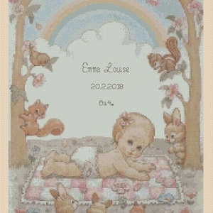 Grille de point de croix pour registre de naissances Nouveau bébé sur couverture