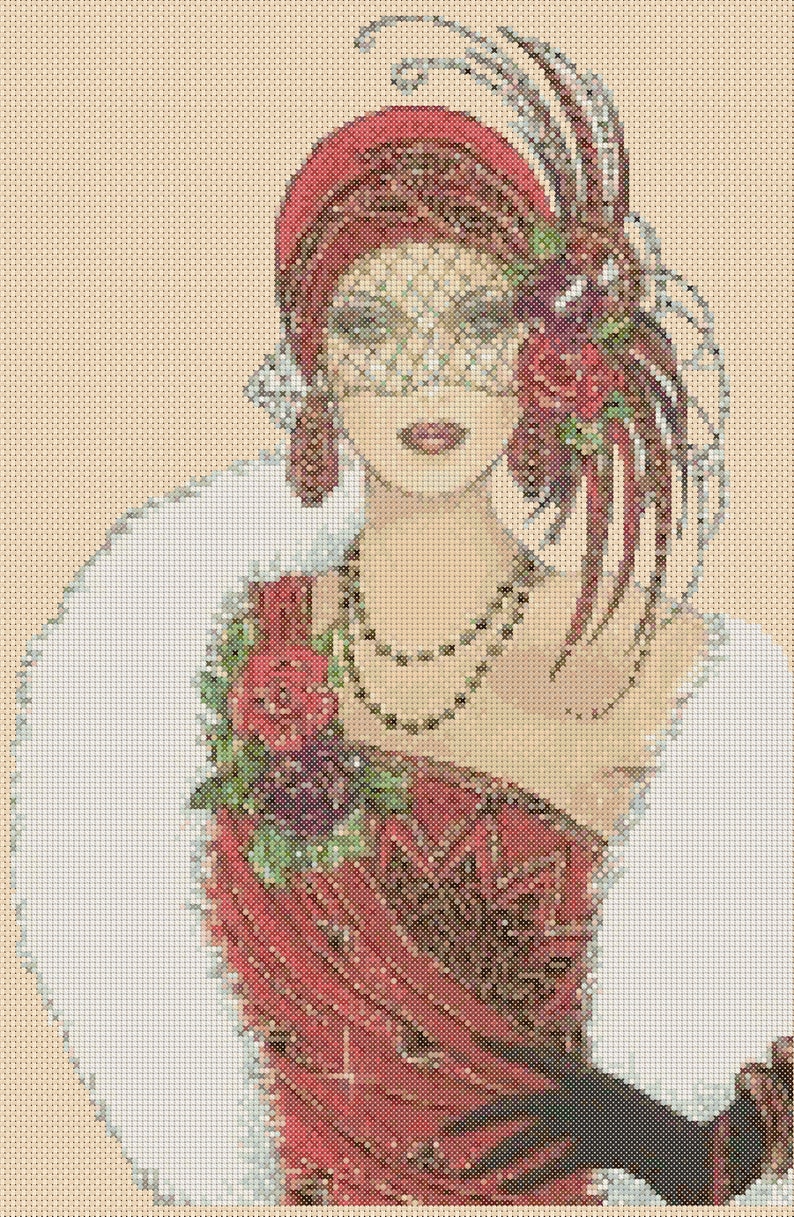 Cross Stitch Chart Art Deco Lady 39 Etsy