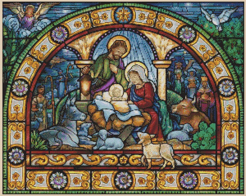 Cross Stitch Chart Christmas Nativity Stained Glass Style No. Etsy