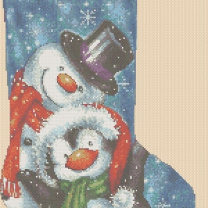 cross stitch chart Christmas Stocking christmas penguin and snowman