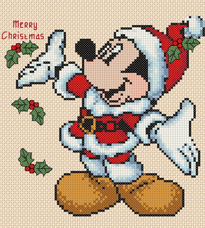 Cross Stitch Chart Christmas Mickey Mouse Ideal Projects for Etsy