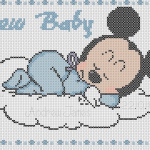 Grille de point de croix Nouveau bébé naissance Record bébé mickey