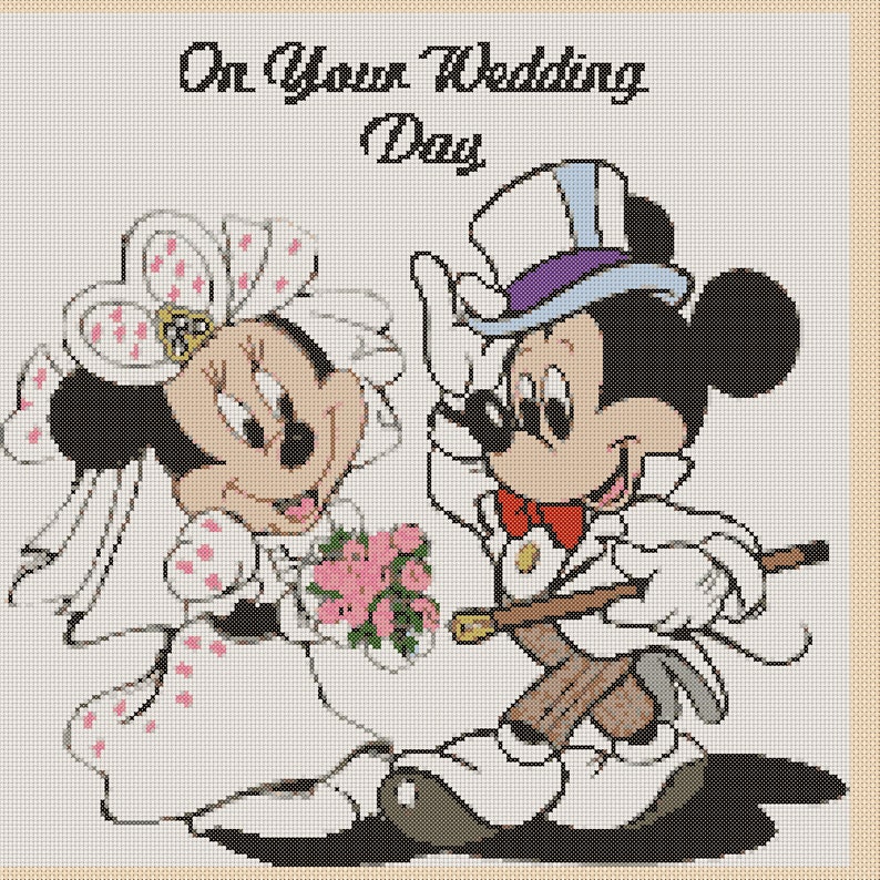 Cross Stitch Chart Wedding Day Just Married Mickey Mouse and Etsy