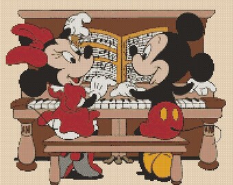 dramatic Deny Plantation Cross Stitch Chart Mickey Mouse & Minnie Piano Music Recital - Etsy
