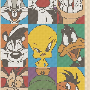 cross stitch chart  Looney Toons, daffy duck, tweety pie, bugs bunny, sylvester, etc