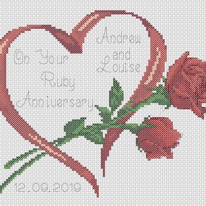 Ruby Anniversary, 40th Wedding Anniversary cross stitch chart On your Ruby Anniversary red  roses