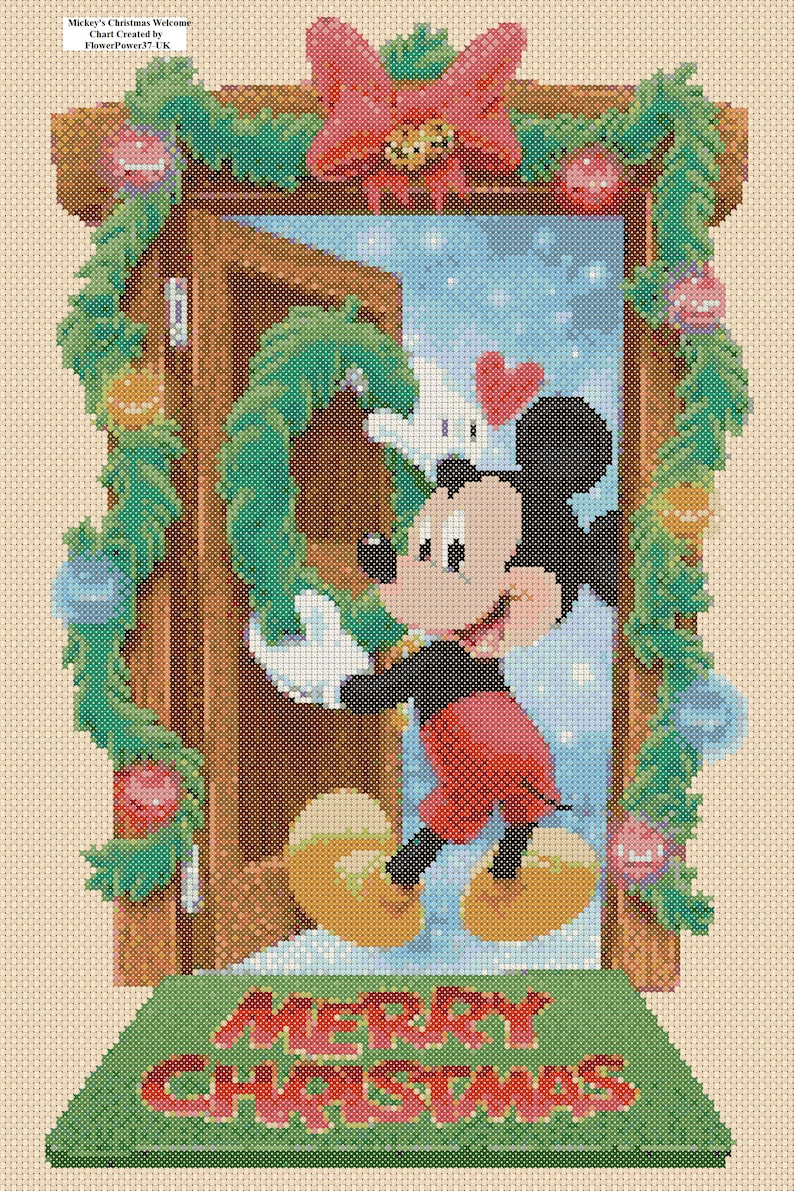 Cross Stitch Chart Mickey Mouse Christmas Etsy