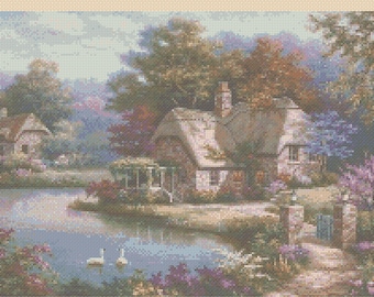 cross stitch chart Country Cottage - Summer Cottage scene -No. 346