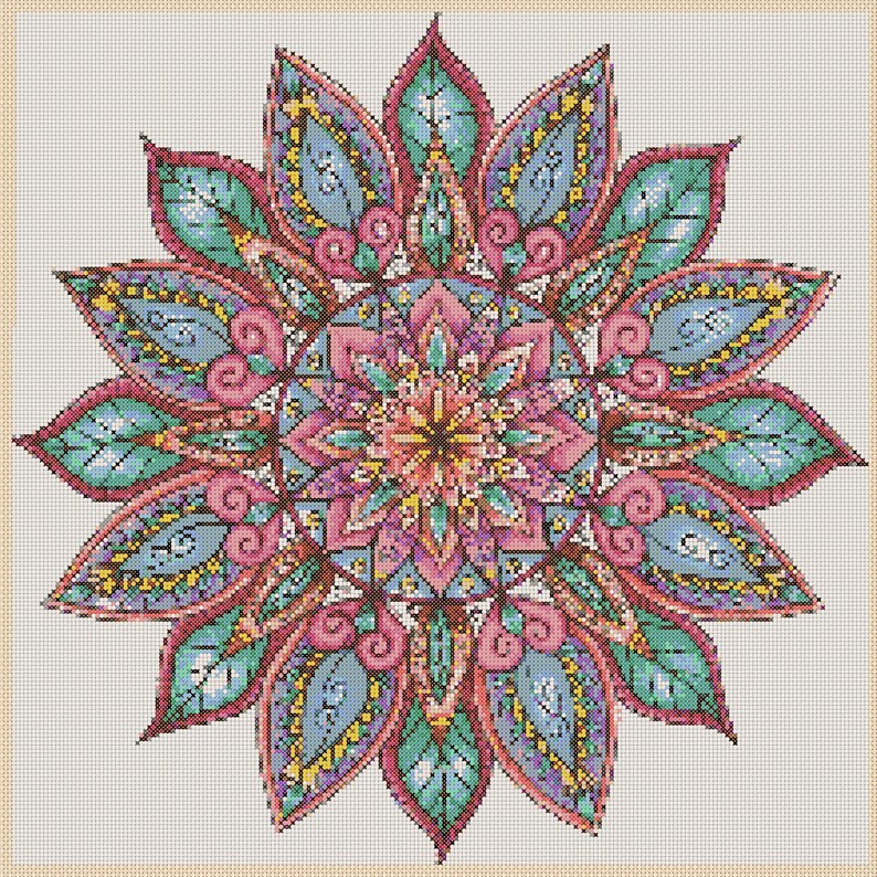 cross stitch chart colourful mandala no 420a etsy