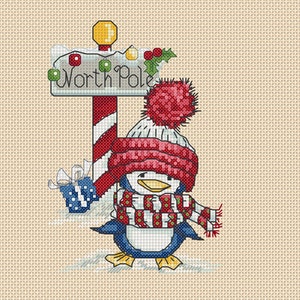 Grille de point de croix Pingouin de Noël, idéale pour les cartes de Noël