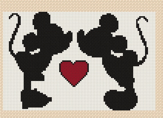 Kreuzstichkarte Micky Maus Und Minnie 1 Kuss Etsy