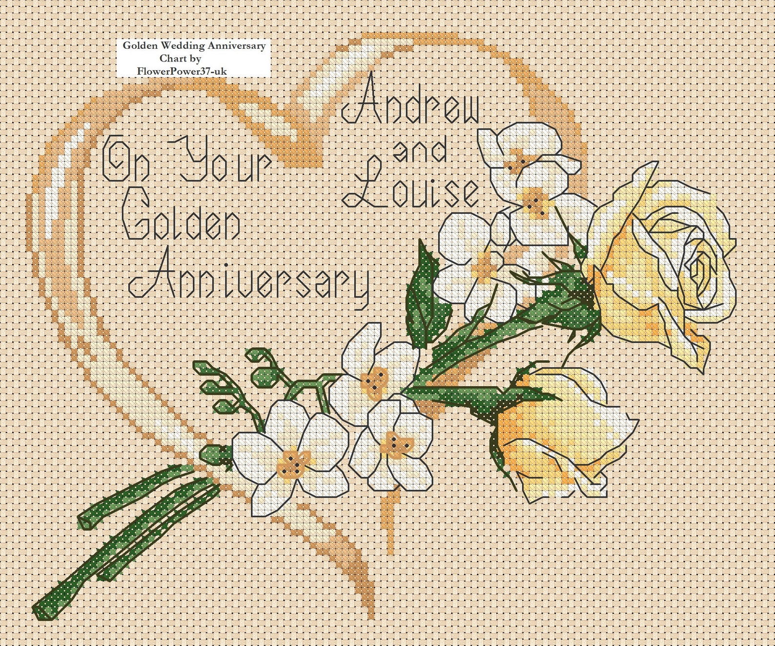 Cross Stitch Chart Golden Wedding Anniversary Sampler Rose & Etsy UK