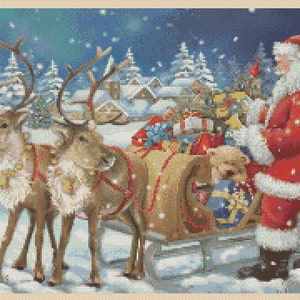 cross stitch chart Christmas Santa Claus and Reindeer 550 - 2