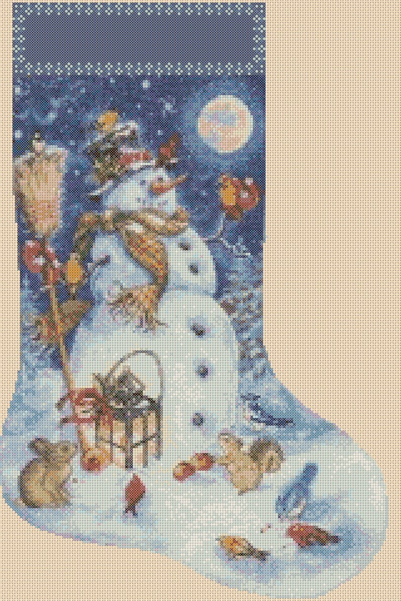 Cross Stitch Chart Christmas Stocking Christmas Snowman and Etsy