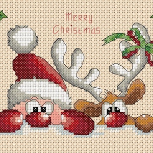 cross stitch chart Christmas santa and reindeer ideal projects for christmas cards