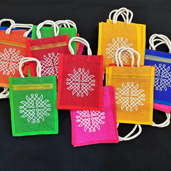 1 Ethnic rangoli design jute Thamboolam Bags/ wedding bags/ kolam bags/ housewarming bags/ handbags/ gift bags