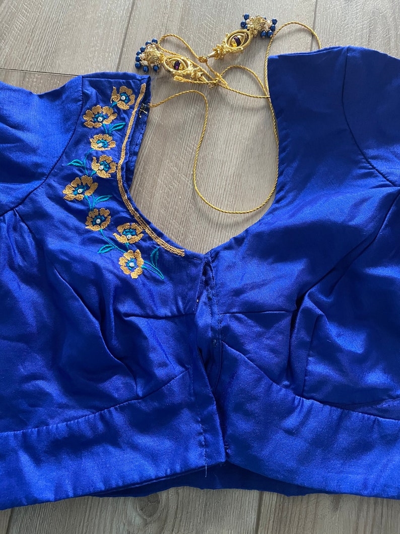 Indian Women royal blue color designer stitched blouse festive wedding party wear Saree blouse embroidery blouse
