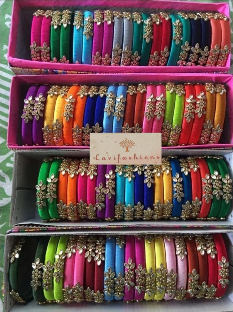 Handmade Silk Thread Bangles | Indian Wedding Jewelry | Saree Accessories | Bridal Bangles | Festive Gift for Her | Kundan Bangles 画像 8