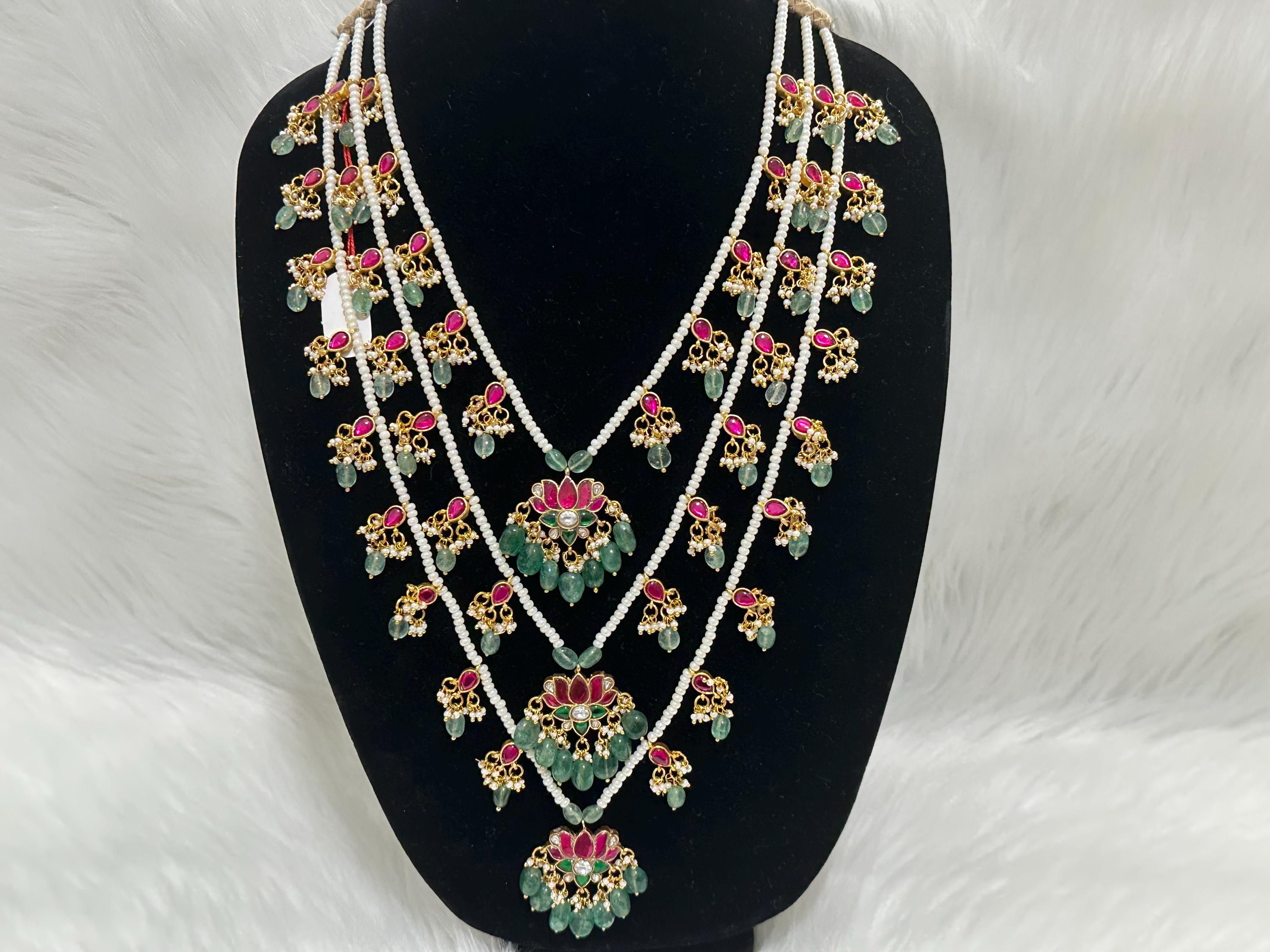 Jadau Kundan 3-Layer Sutlad Haram Necklace | Traditional Indian Jewelry| Statement Traditional Jewelry| Layered Indian Necklace