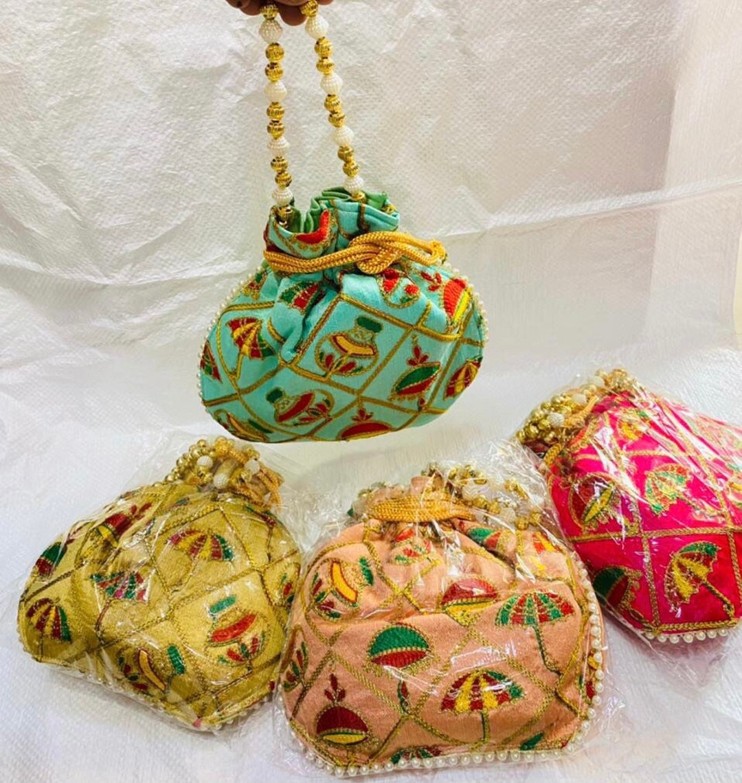 Pre Order: Elegant Embroidered Braided String Potli Bag | Little Muffet