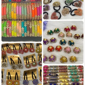 Indian Accessories Gift Set – Silk Thread Bangles, Saree Pin, Earrings & Hair Accessories | Return Gifts | Mehndi | Rakhi | Pooja Favor