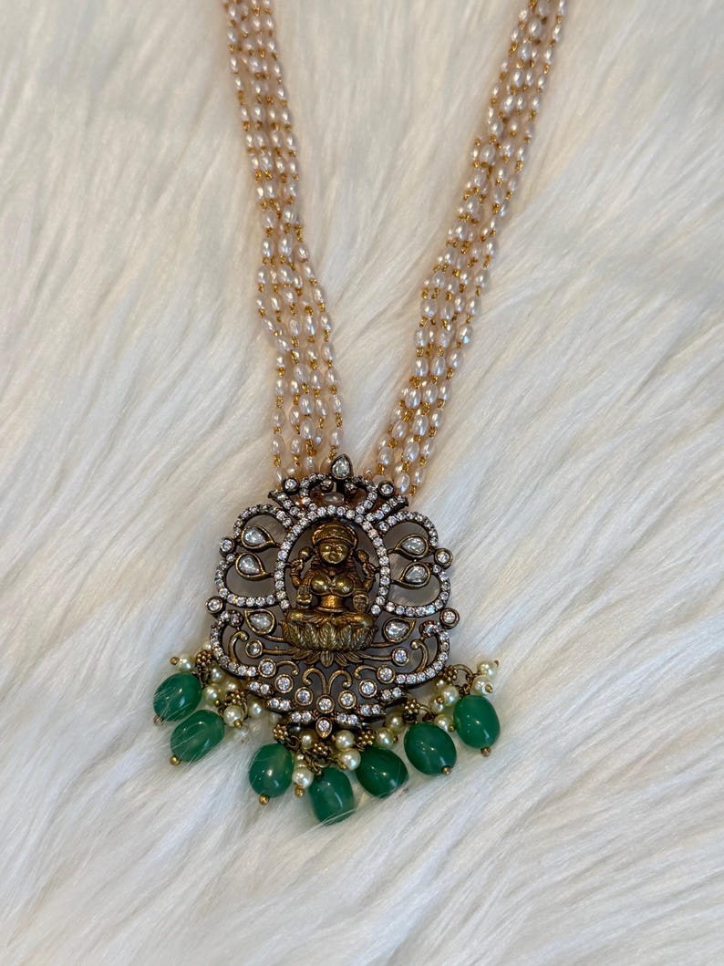 Rice Pearls Multi-strand Temple Necklace Set With Lakshmi ...